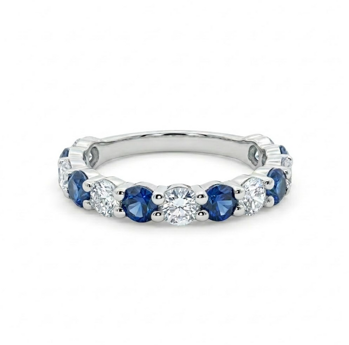 Sapphire & Lab-Grown Diamond Band | 1.00 ctw Diamonds | 1.45 ctw Blue Sapphires | 10K White Gold - Brownee Jewelers