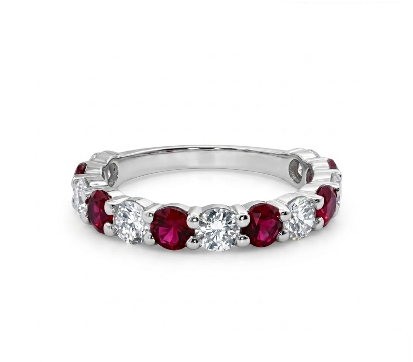 Ruby & Lab-Grown Diamond Band | 1.00 ctw Diamonds | 1.45 ctw Rubies | 10K White Gold - Brownee Jewelers