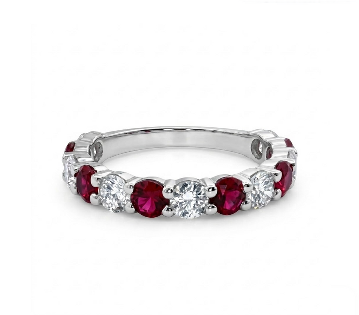 Ruby & Lab-Grown Diamond Band | 1.00 ctw Diamonds | 1.45 ctw Rubies | 10K White Gold - Brownee Jewelers