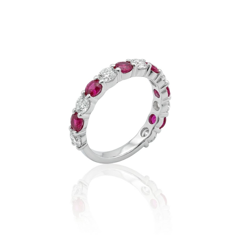 Ruby & Lab-Grown Diamond Band | 1.00 ctw Diamonds | 1.45 ctw Rubies | 10K White Gold - Brownee Jewelers