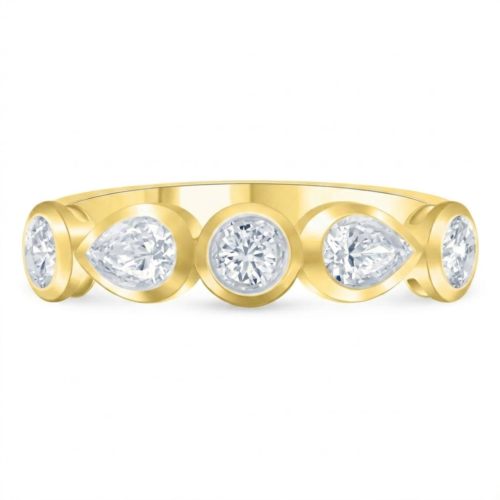 Alternating Round & Pear Shape Bezel Diamond Ring