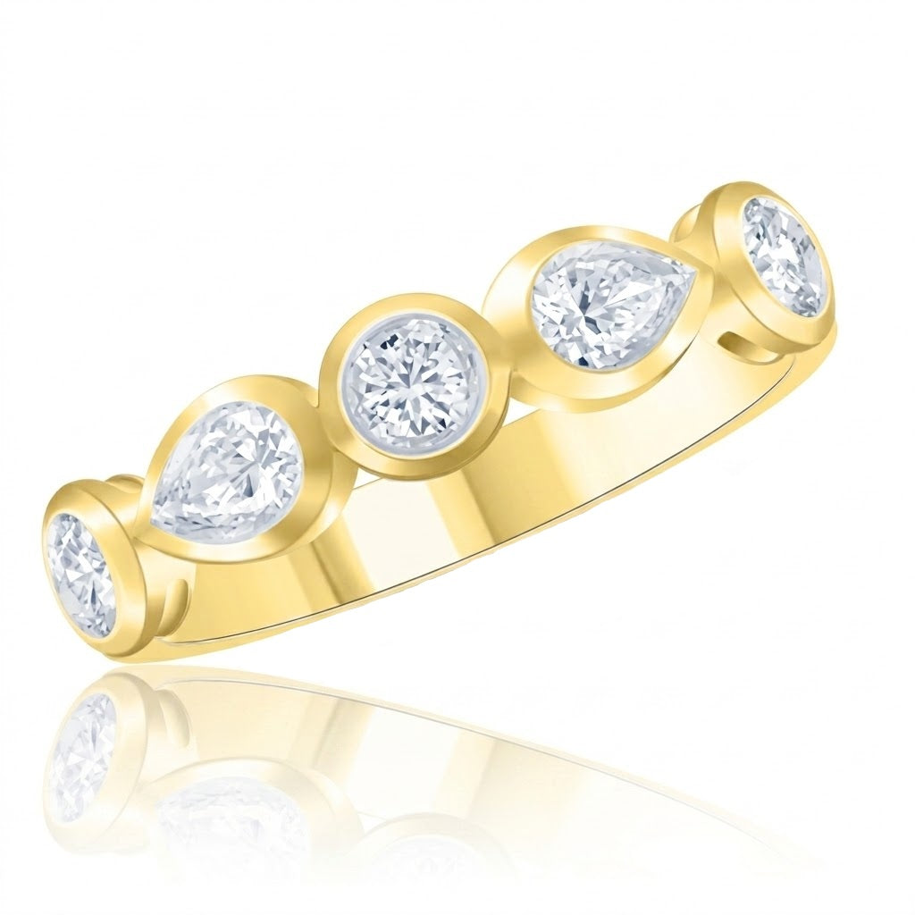 Alternating Round & Pear Shape Bezel Diamond Ring