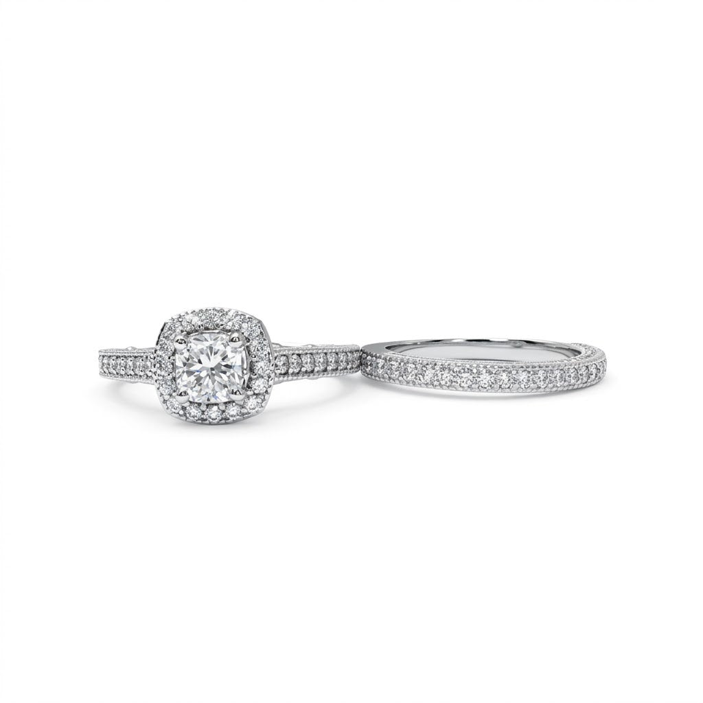 Square Diamond Approx. 0.70 CT Center Diamond Halo Bridal Set 