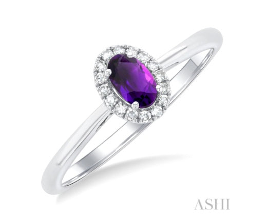 Amethyst & Diamond Halo Ring, 0.07 ctw