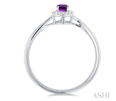 Amethyst & Diamond Halo Ring, 0.07 ctw