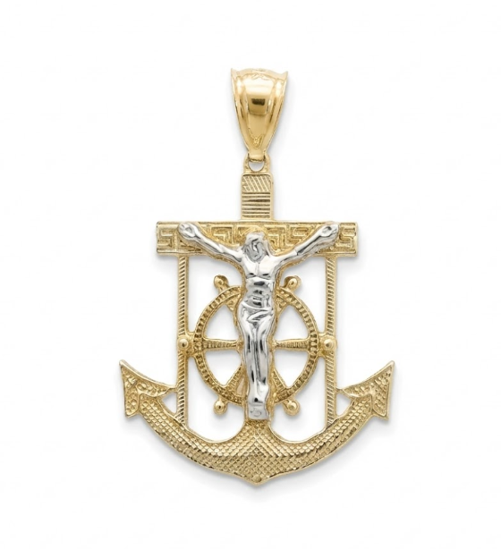 10K Two-Tone Gold Crucifix Anchor Pendant | Statement | Necklace - Brownee Jewelers