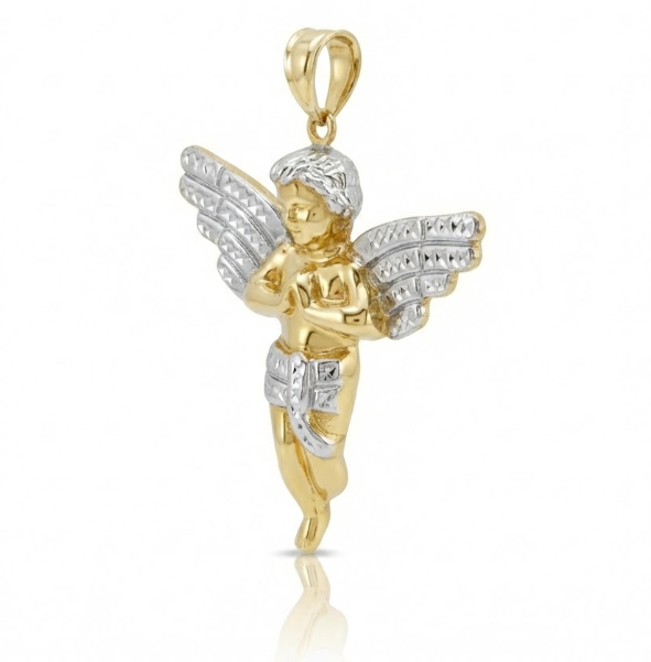 Angel Charm Pendant | 10K Two-Tone Gold | Diamond-Cut Detail | Religious Jewelry | PAT029 - Brownee Jewelers