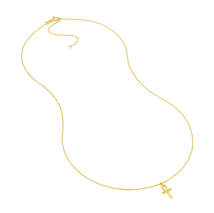 Ankh Cross Pendant Necklace | 14K Yellow Gold | Adjustable 18" Chain | 3D Symbol of Life - Brownee Jewelers