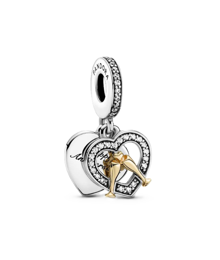 Pandora Anniversary Dangle Charm in Sterling Silver and 14K Gold-Plated with Clear Cubic Zirconia
