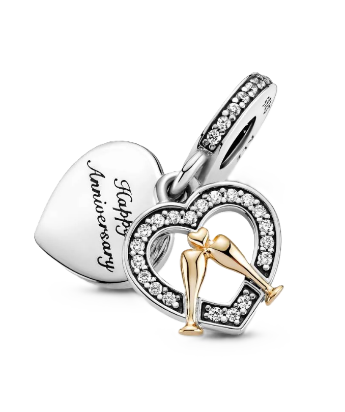 Pandora Anniversary Dangle Charm in Sterling Silver and 14K Gold-Plated with Clear Cubic Zirconia