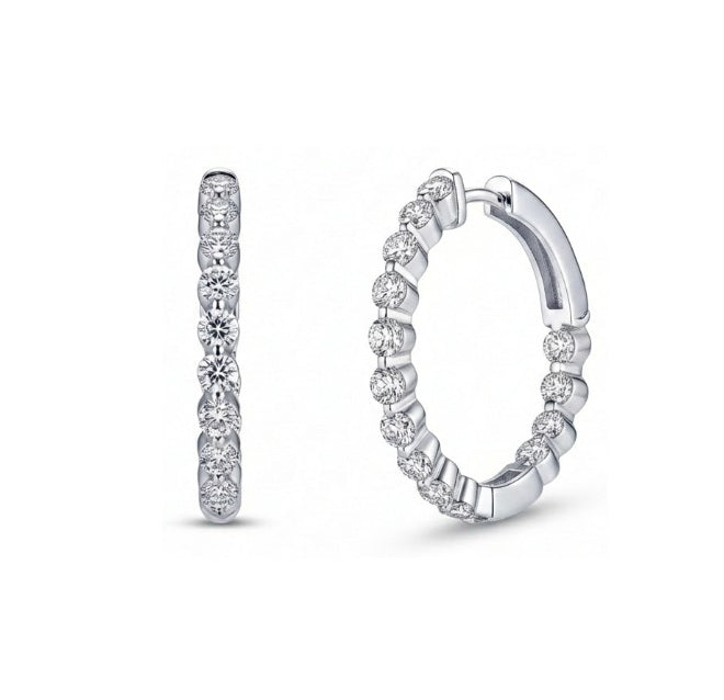 CZ Hoop Earrings | Sterling Silver | 25 mm | Inside-Out Hinged Hoops - Brownee Jewelers