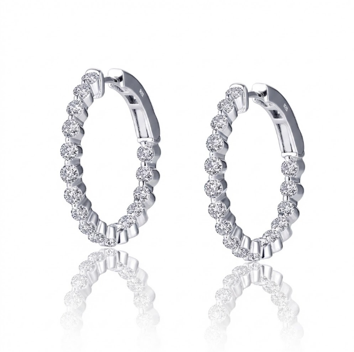CZ Hoop Earrings | Sterling Silver | 25 mm | Inside-Out Hinged Hoops - Brownee Jewelers