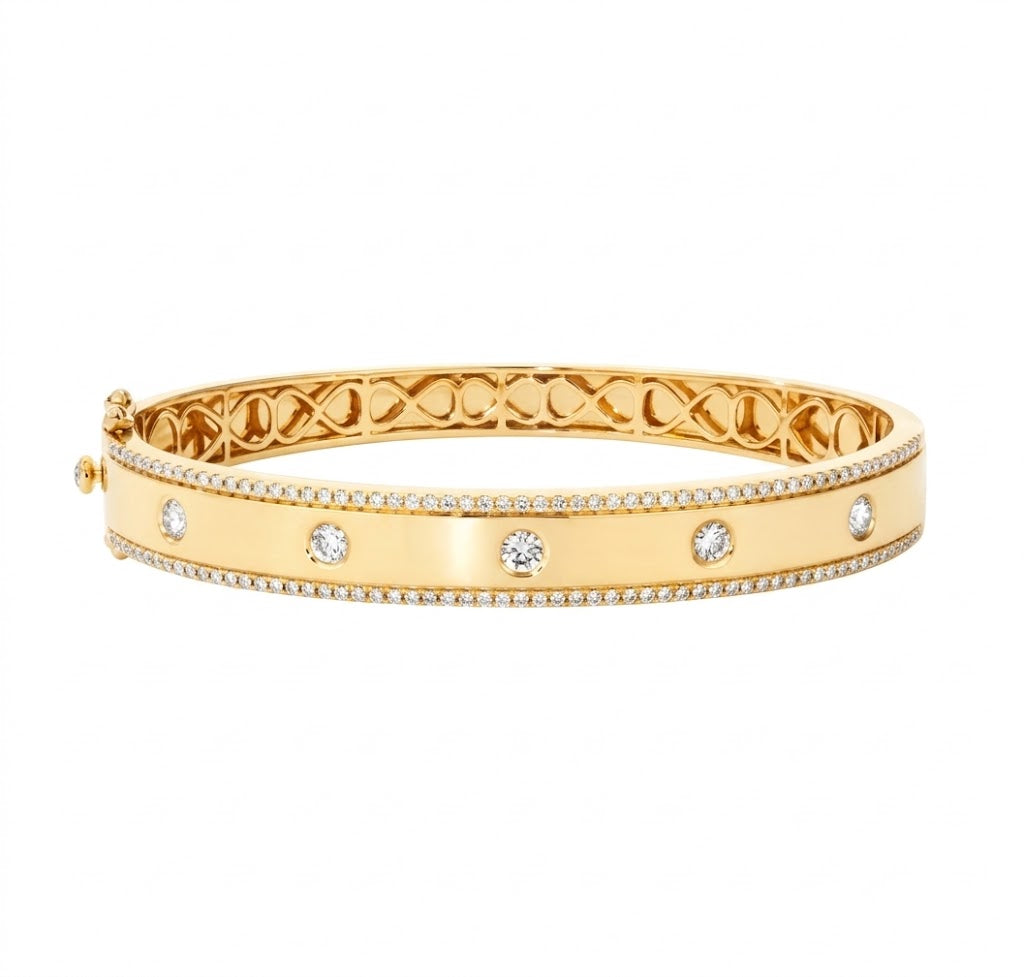 LeVian | Diamond Bangle Bracelet | 14K Yellow Gold | Bezel & Pavé Diamond Bracelet | TSRY 61 - Brownee Jewelers