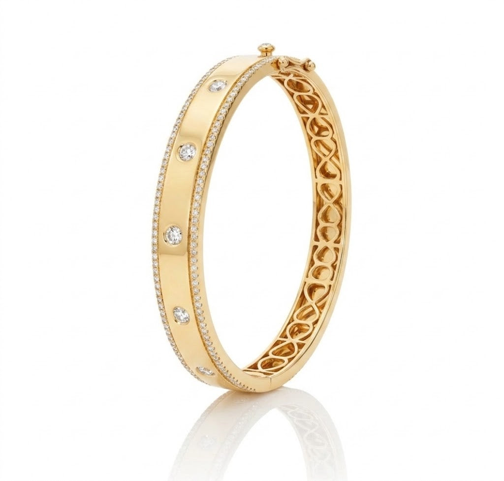 LeVian | Diamond Bangle Bracelet | 14K Yellow Gold | Bezel & Pavé Diamond Bracelet | TSRY 61 - Brownee Jewelers