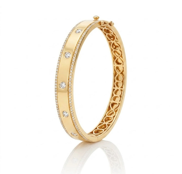 LeVian | Diamond Bangle Bracelet | 14K Yellow Gold | Bezel & Pavé Diamond Bracelet | TSRY 61 - Brownee Jewelers