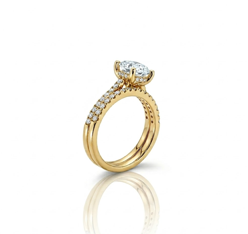 2.50 ctw Lab-Grown Diamond Engagement Ring Set | 14K Yellow Gold | 2.00 ct Round VS1–VS2 F/G | Pavé Bridal Set - Brownee Jewelers