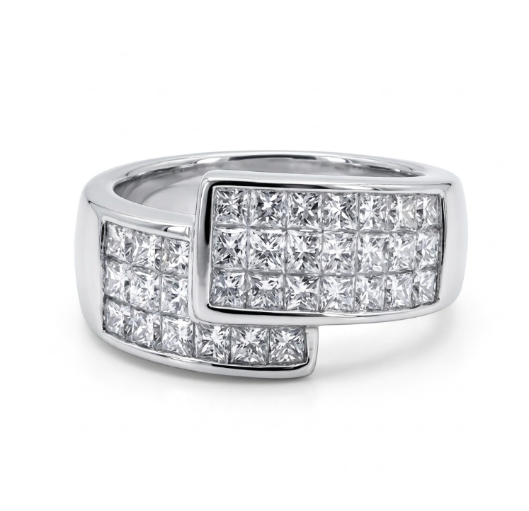 Princess Cut Diamond Ring | 14K White Gold | 1.35 ctw | Invisible-Set Style | Statement Band - Brownee Jewelers