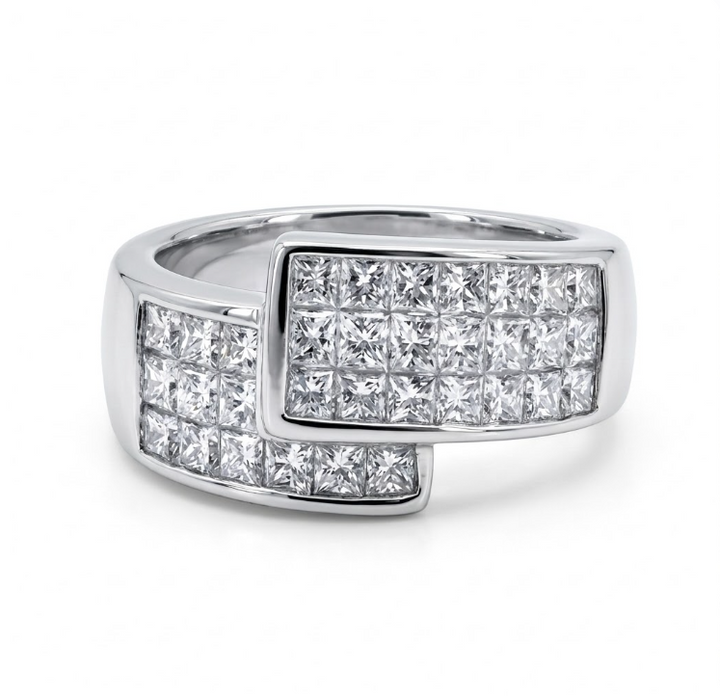 Princess Cut Diamond Ring | 14K White Gold | 1.35 ctw | Invisible-Set Style | Statement Band - Brownee Jewelers
