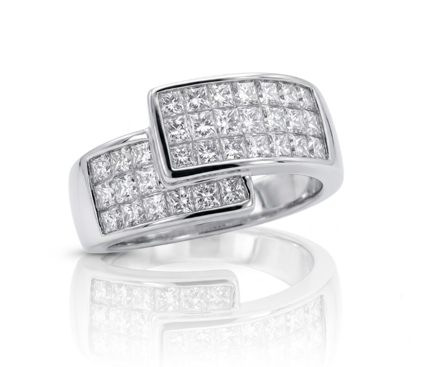 Princess Cut Diamond Ring | 14K White Gold | 1.35 ctw | Invisible-Set Style | Statement Band - Brownee Jewelers