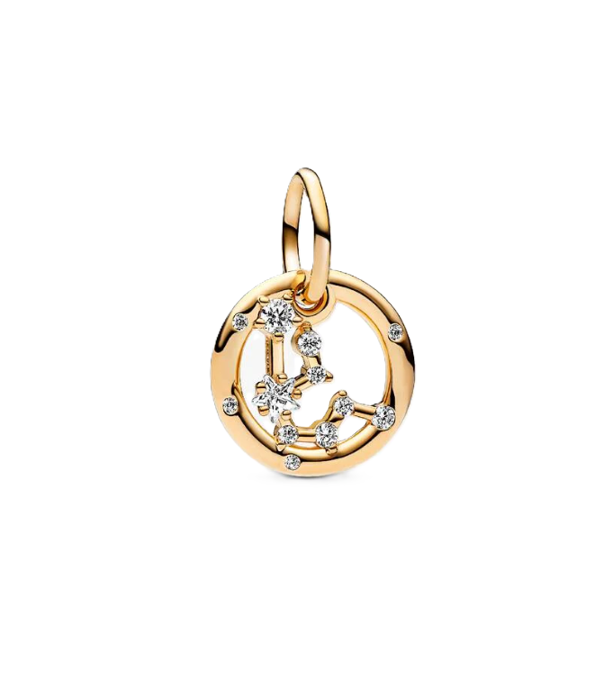 Pandora Aquarius Zodiac Dangle Charm in Sterling Silver with 14k Gold Plating and Cubic Zirconia Accents