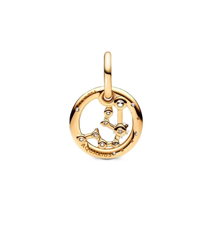 Pandora Aquarius Zodiac Dangle Charm in Sterling Silver with 14k Gold Plating and Cubic Zirconia Accents