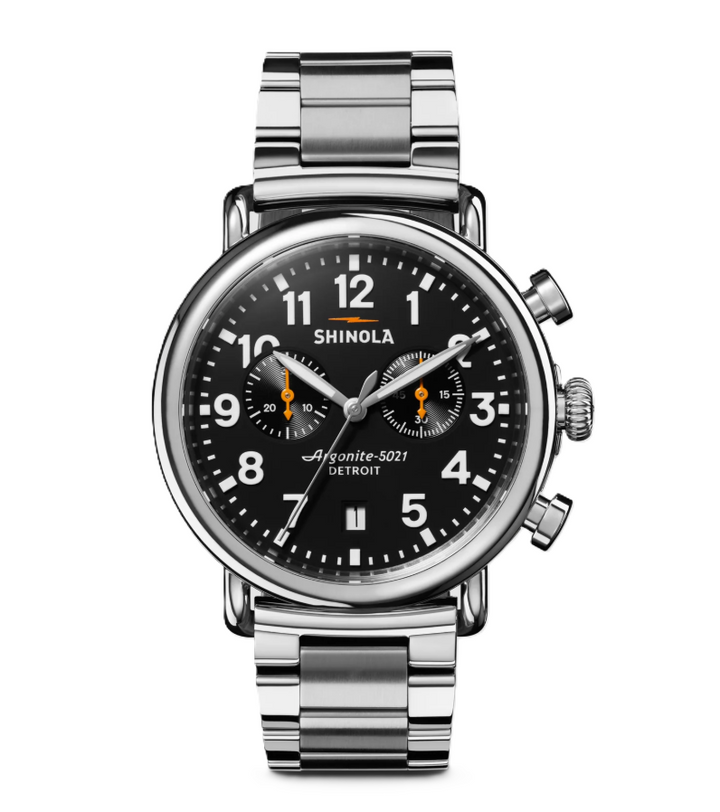 Runwell Chronograph Watch | Shinola | Stainless Steel | 41mm Two-Eye Chronograph | Black Dial - Brownee Jewelers