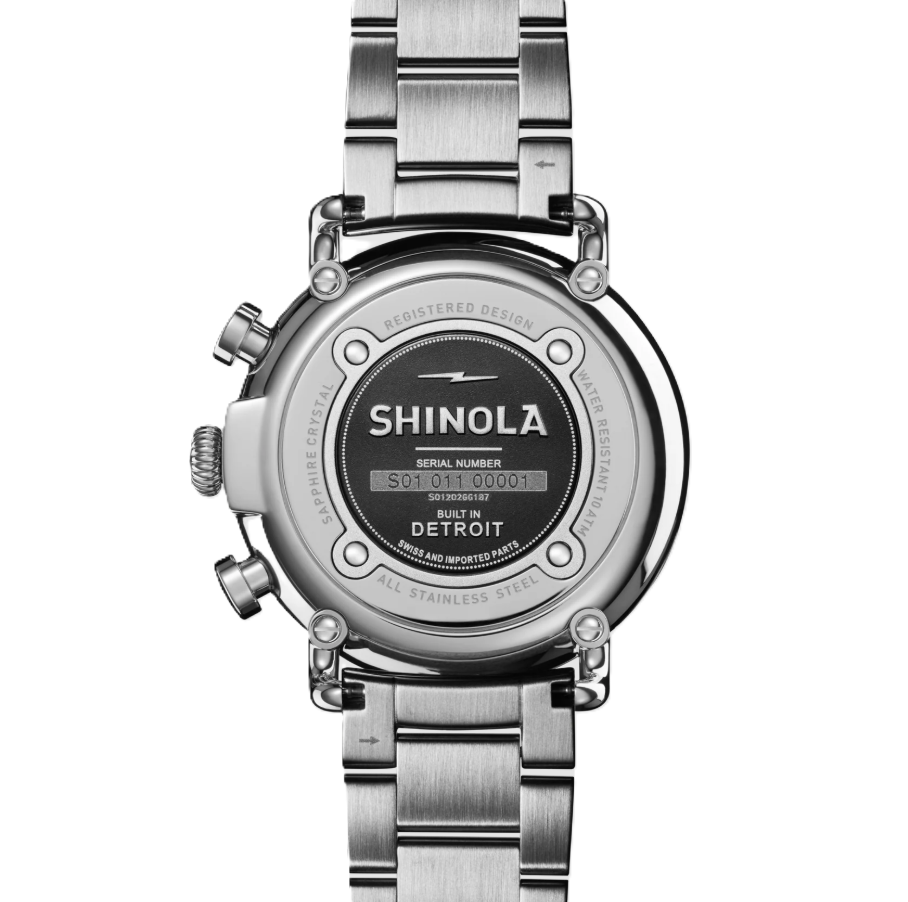 Runwell Chronograph Watch | Shinola | Stainless Steel | 41mm Two-Eye Chronograph | Black Dial - Brownee Jewelers