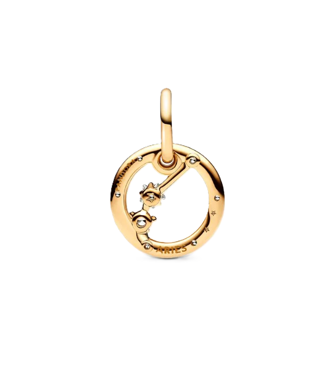 Pandora Aries Zodiac Dangle Charm in Sterling Silver with 14k Gold Plating with Cubic Zirconia Accents