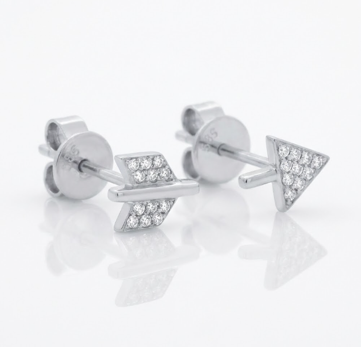 Diamond Arrow Stud Earrings | 14K White Gold | 0.05 ctw | Modern Geometric Studs - Brownee Jewelers