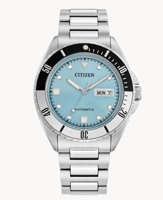 Citizen Sport Automatic | Automatic Watch | Silver-Tone Stainless Steel | 42mm | Light Blue Dial | Day-Date Display | NH7530-52L - Brownee Jewelers