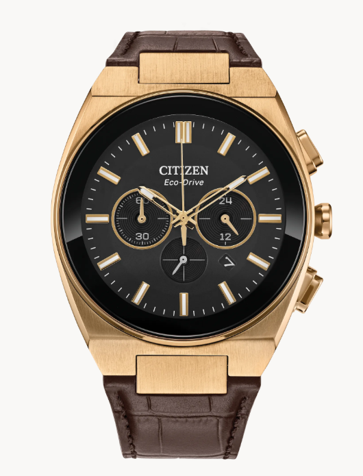 Citizen Axiom SC | Eco-Drive Watch | Rose Gold-Tone Stainless Steel | Black Dial | Leather Strap | CA4583-01E - Brownee Jewelers