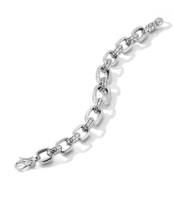 Our Sterling Silver Statement Link Bracelet features graduated rectangular links, which alternate with Box Chain element links for textural - Brownee Jewelers