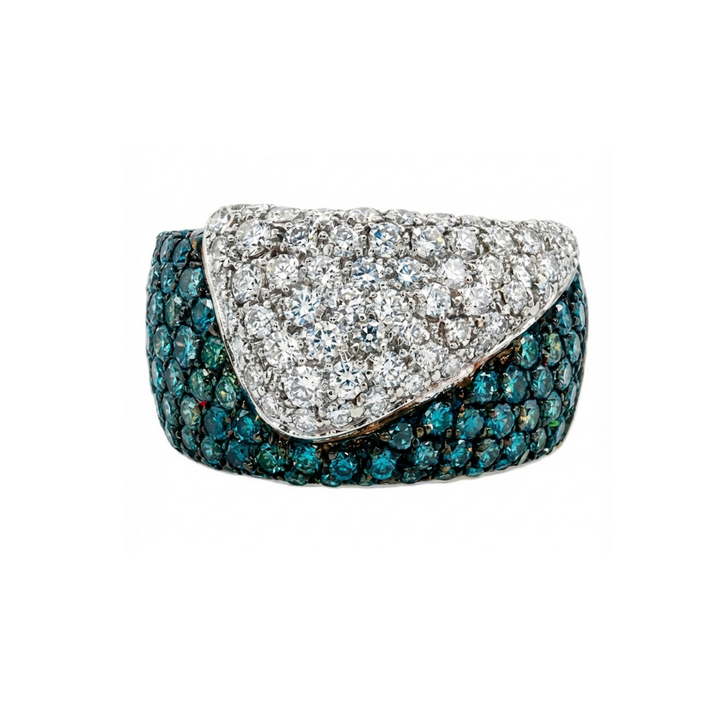 Blue & White Diamond Statement Ring | 18K White Gold & Black Rhodium | Pavé Diamond Ring | Bold Fashion Design - Brownee Jewelers