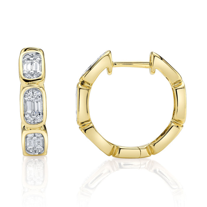 0.39 TOTAL CARAT WEIGHT DIAMOND BAGUETTE OCTAGON HOOP EARRING IN 14K YELLOW GOLD