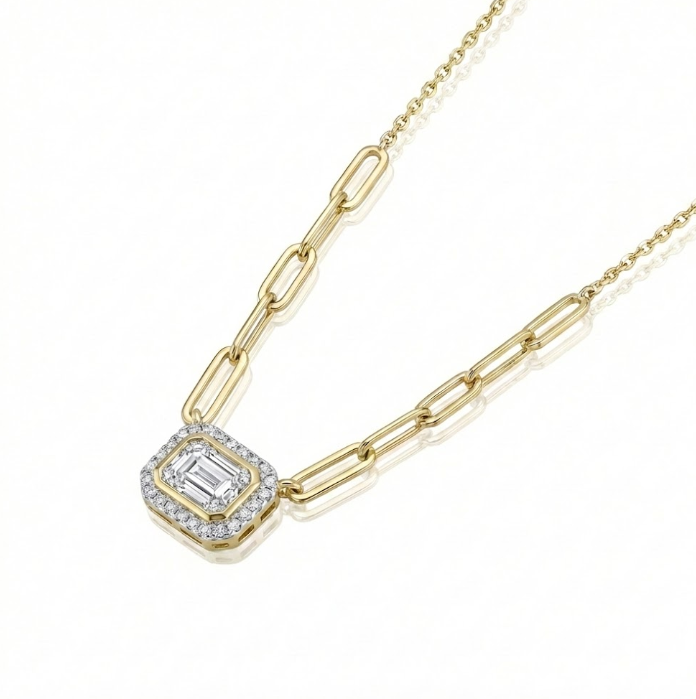 Diamond Baguette Paperclip Link Necklace | 14K Yellow Gold | 0.35 ctw | Modern Statement Pendant - Brownee Jewelers