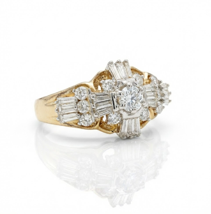 Multi-Shape Diamond Cluster Ring | 10K Yellow Gold | Vintage-Inspired Statement - Brownee Jewelers