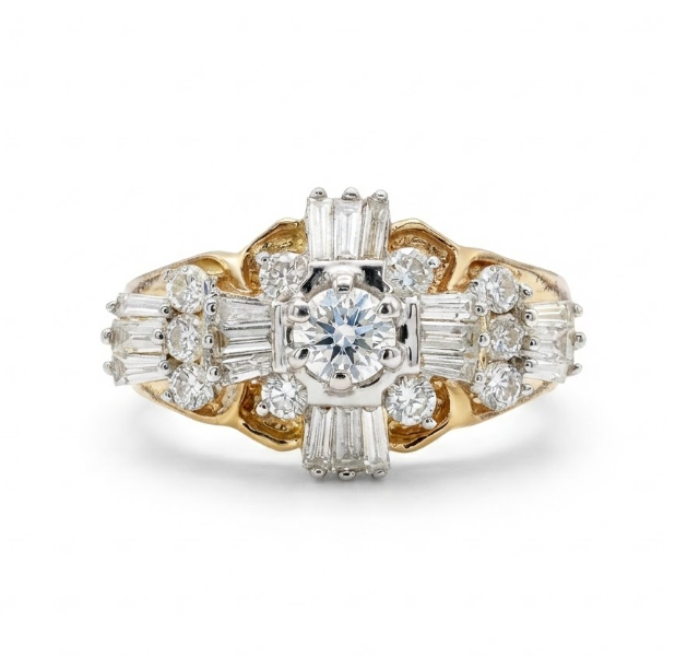 Multi-Shape Diamond Cluster Ring | 10K Yellow Gold | Vintage-Inspired Statement - Brownee Jewelers