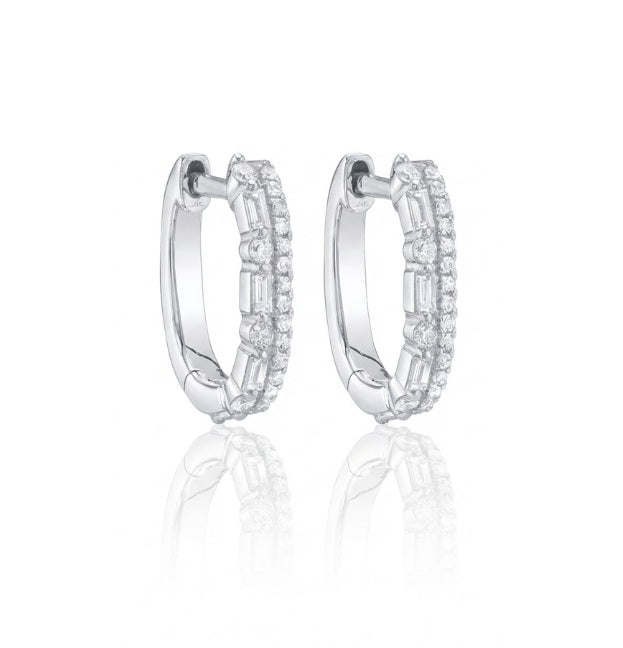 0.31 TOTAL CARAT WEIGHT DIAMOND ROUND & BAGUETTE OVAL EARRINGS IN 14K WHITE GOLD
