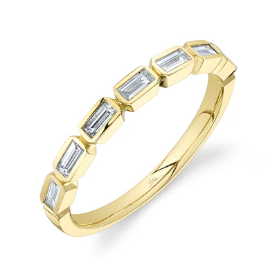 Baguette Diamond Band | 14K Yellow Gold | 0.35 ctw | Bezel-Set Stackable Ring - Brownee Jewelers