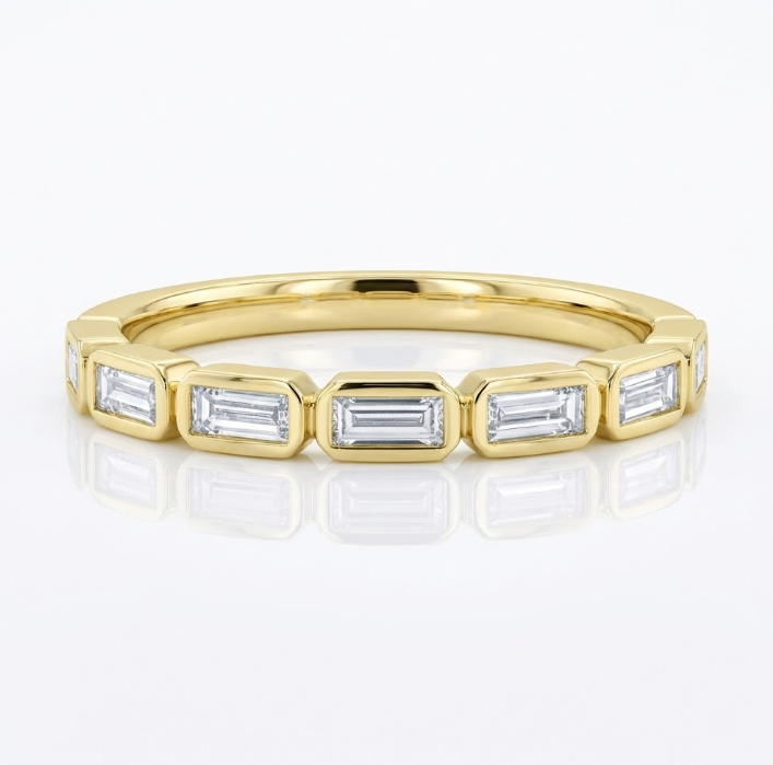 Baguette Diamond Band | 14K Yellow Gold | 0.35 ctw | Bezel-Set Stackable Ring - Brownee Jewelers