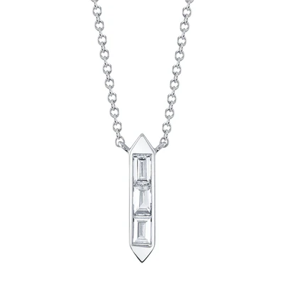 Baguette Diamond Bar Necklace | 14K White Gold | 3 Baguette Diamonds | Vertical Pendant - Brownee Jewelers