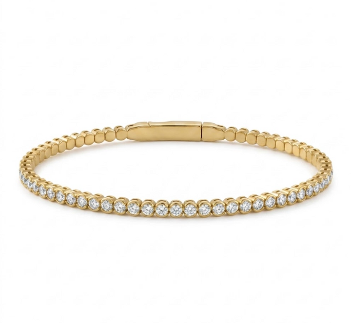 Round Diamond Pavé Bezel Tennis Flex Bangle | 14K Yellow Gold | 0.55 CTW | BG1017-050YD - Brownee Jewelers