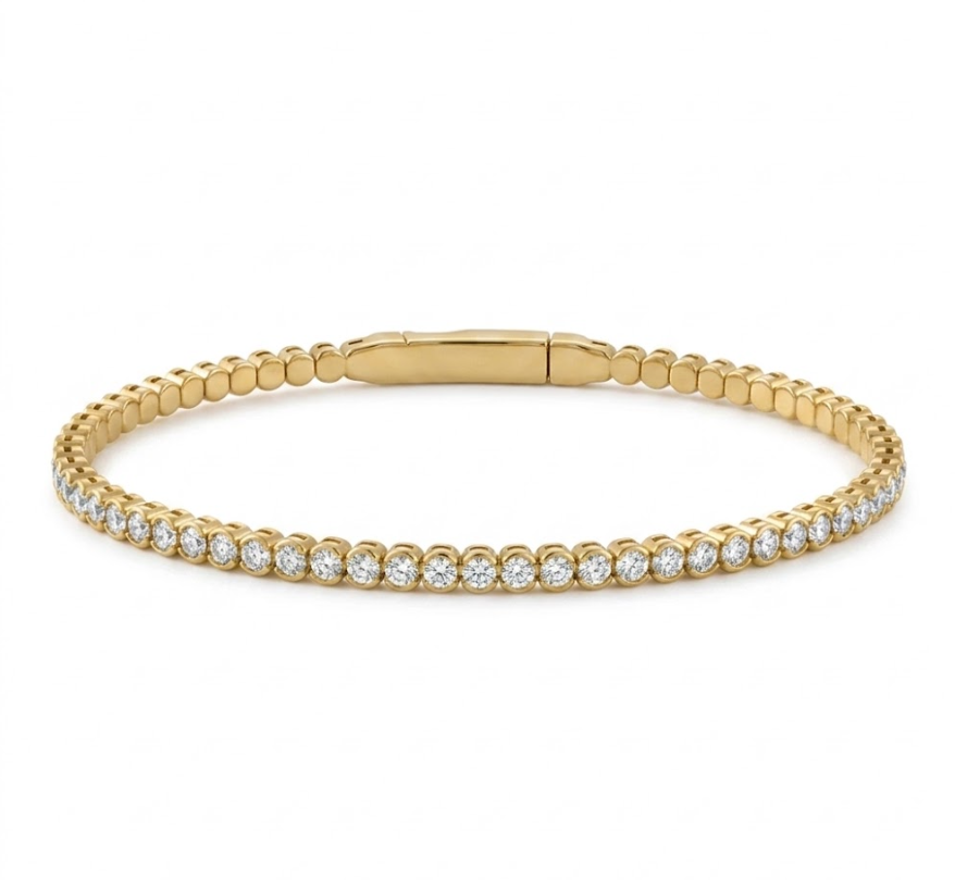 Round Diamond Pavé Bezel Tennis Flex Bangle | 14K Yellow Gold | 0.55 CTW | BG1017-050YD - Brownee Jewelers