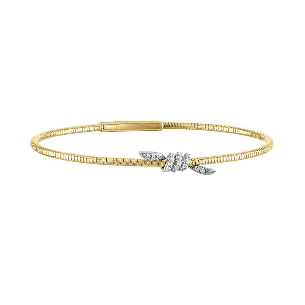 .18 Total Carat Weight Diamond Spiral Bangle in White and Yellow Gold with a Size of 6.75 Inches