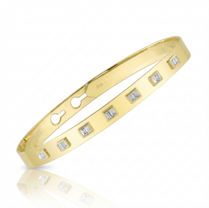 Baguette Diamond Bezel Bangle, 0.46 ctw | 14K Yellow Gold | 7" | BRN-BB046 - Brownee Jewelers