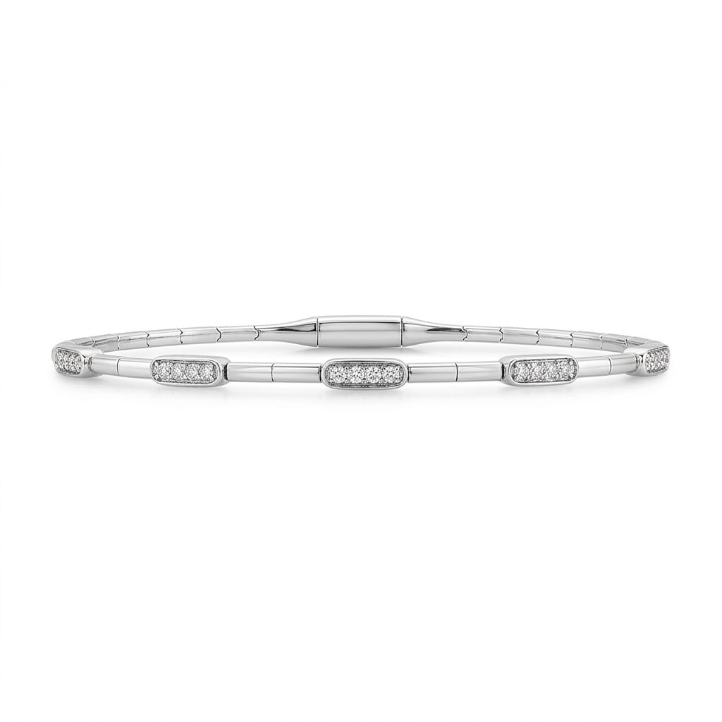 Sterling Silver 1/6 CT Diamond Rectangle Flex Bangle Bracelet measuring 6.75 inches