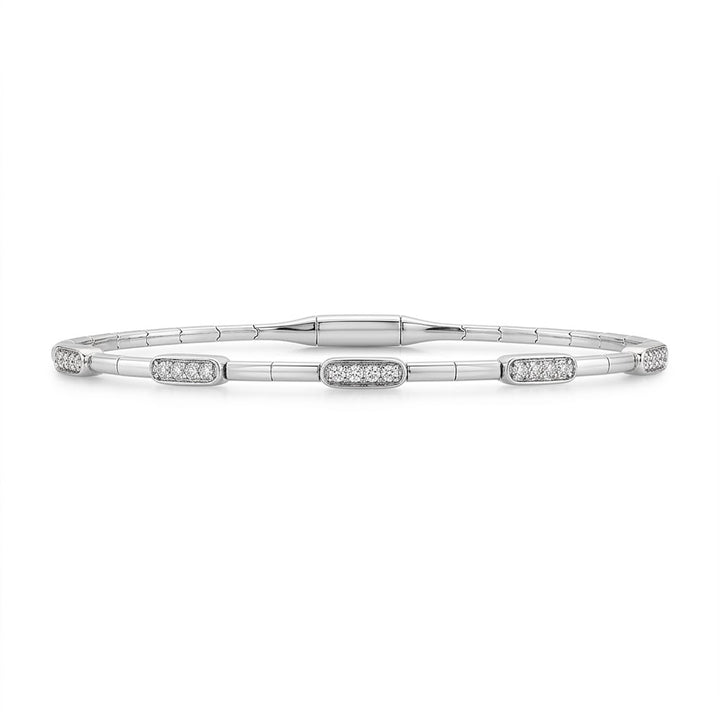 IDD | Diamond Rectangle Flex Bangle Bracelet | Sterling Silver | 1/6 CT Diamonds | 6.75 Inch | FSBG5556S8WSL - Brownee Jewelers