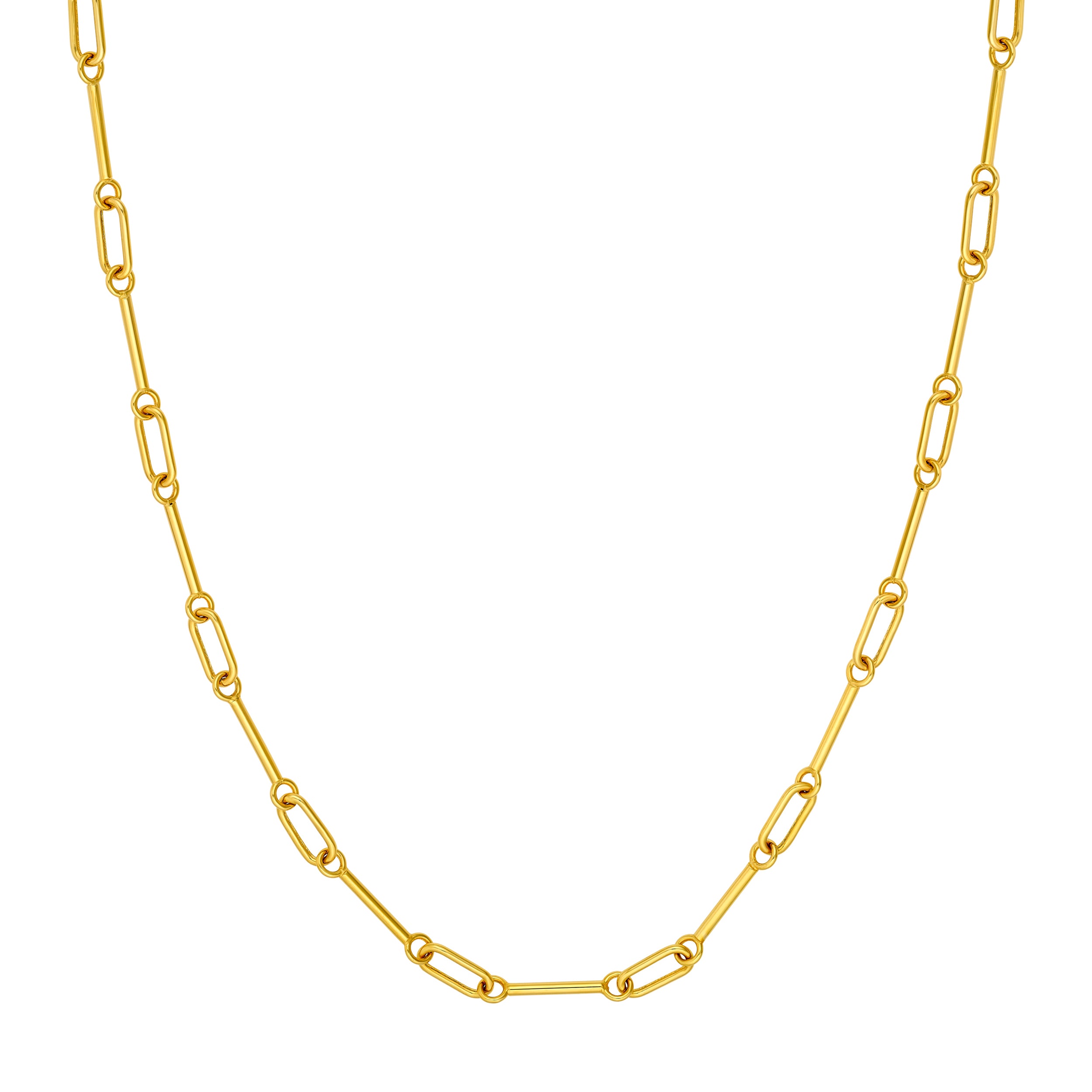14K Yellow Gold Hollow Bar & Oval Link Chain Necklace 18"