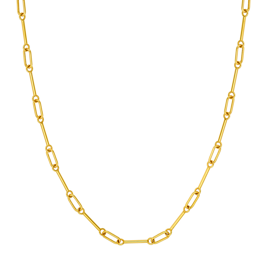 14K Yellow Gold Hollow Bar & Oval Link Chain Necklace 18"