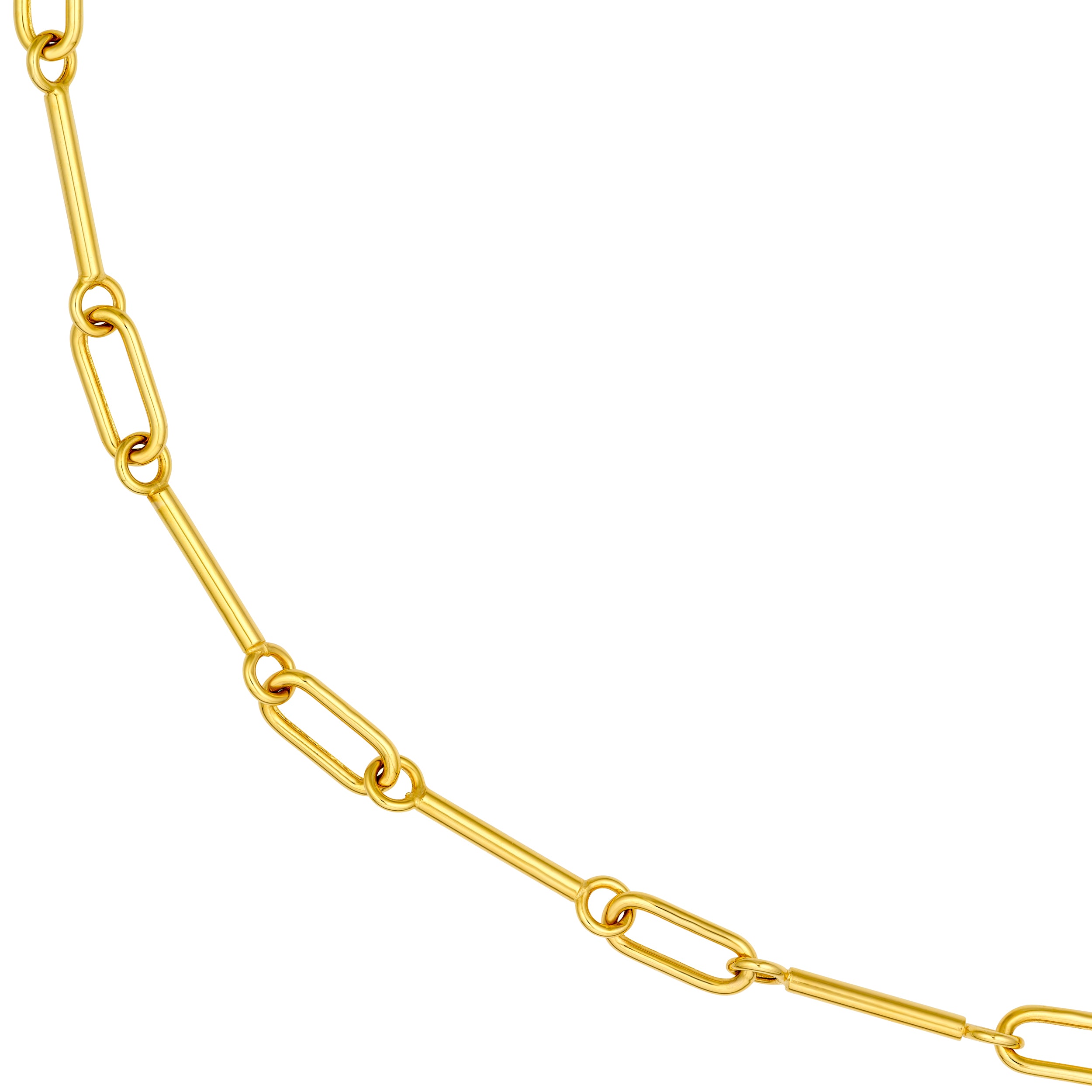 14K Yellow Gold Hollow Bar & Oval Link Chain Necklace 18"